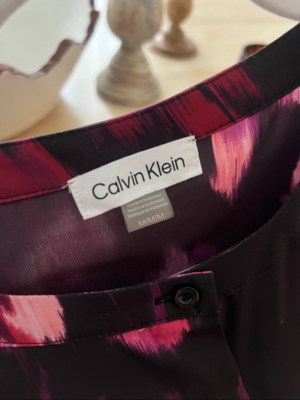 Calvin Klein Black Blouse with Pink & Plum Brushstroke Floral Print - Picture 3 of 4